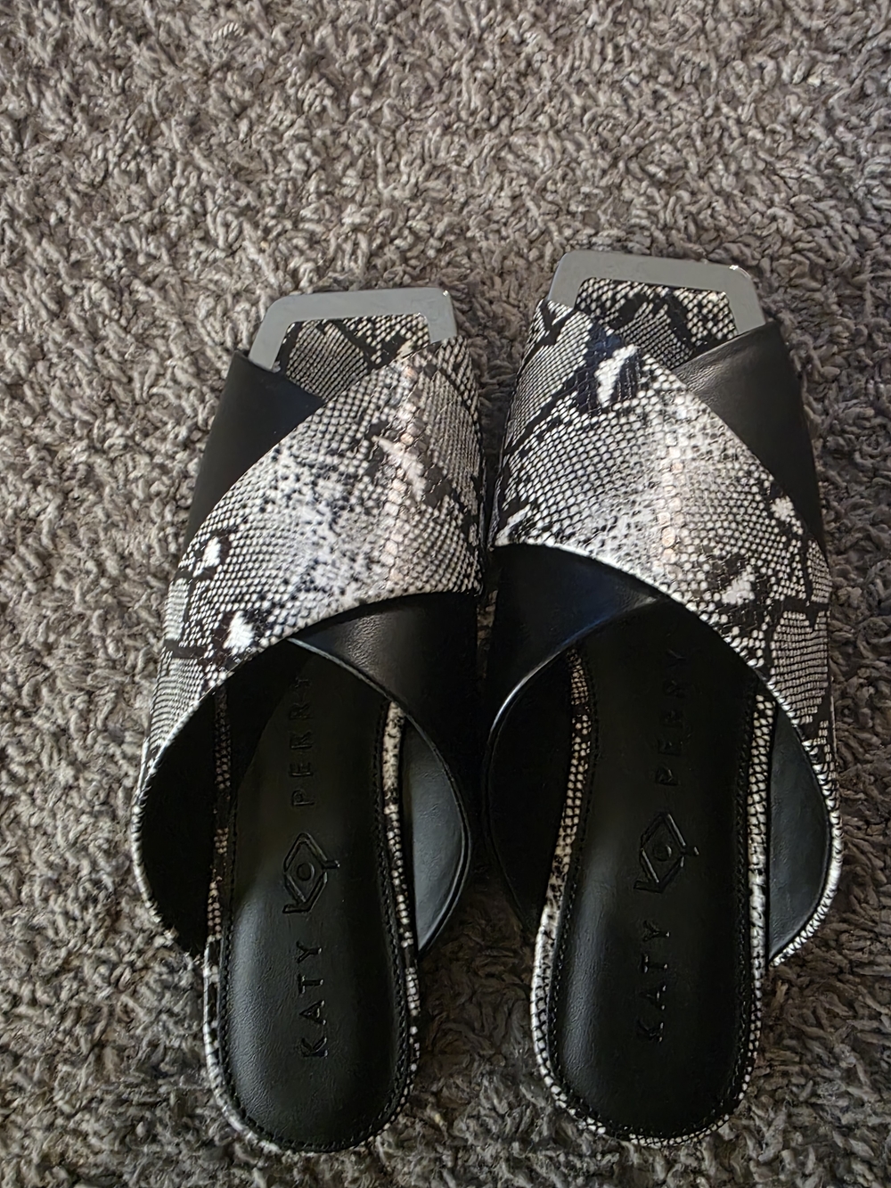 Katy Perry Collections Black & Snake-Print Crisscross Slide Sandals